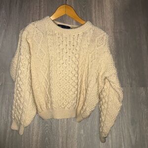 Tivoli Gran 100% Pure Wool Cable Knit Sweater Cream XS Chunky Fisherman Knit